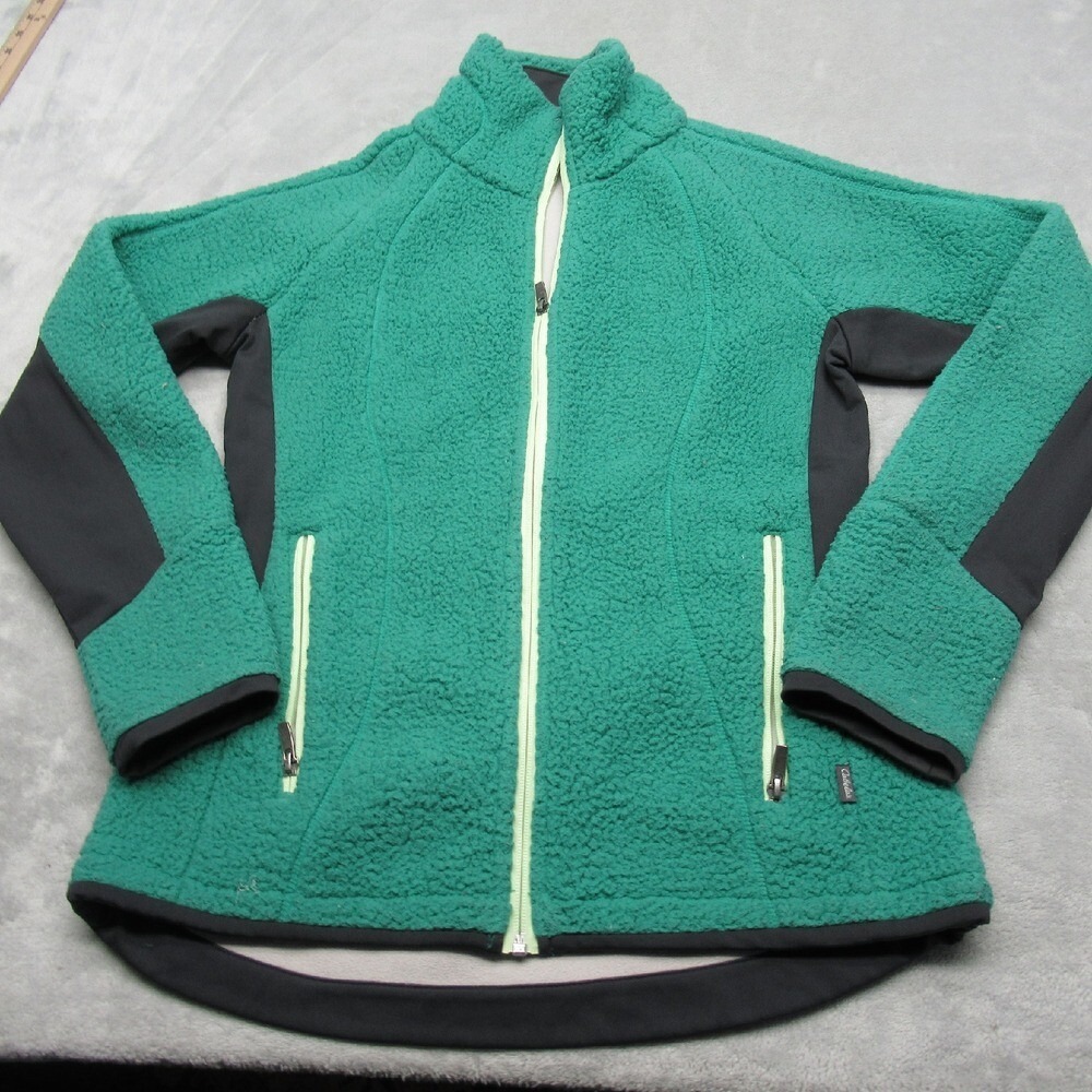 Cabelas Jacket Men Small Green Black Tech Hiking Full Zip Pockets Sherpa Fleece